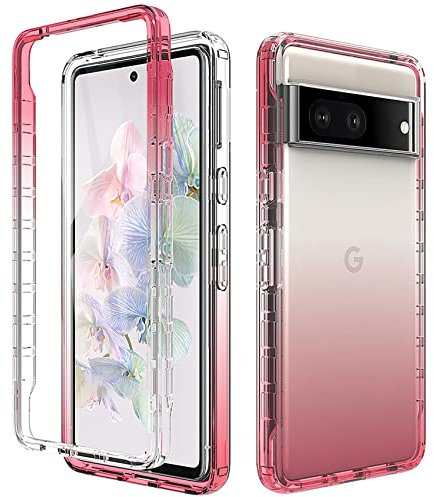 ESTH® Coque en TPU Clair pour Google Pixel 7 avec Angles Choc Amortissant, Etui Protection Anti-Poussière avec Pare-Chocs PC et Protecteur D'écran, Rouge