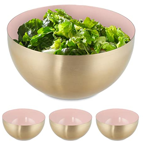 4X Ciotole da Insalata, Acciaio Inox, 2 Litri, Insalatiera da Ø 20 cm, Scodella Portafrutta da Cucina, Rosa Oro