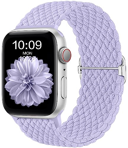 CeMiKa Geflochtenes Armband Kompatibel mit Apple Watch Armband 45mm 44mm 42mm 49mm 46mm für Damen Herren, Elastisches Solo Loop Nylon Armband für iWatch Series 10 9 8 7 6 5 4 3 2 1 SE Ultra 2,Lavendel