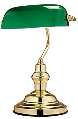 Globo Tischlampe Bankerleuchte Metall mit Schirm Nachttischlampe grün Tischlampe, Glasschirm Kabelschalter, 1x E27, HxT 36x25 cm