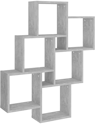 vidaXL Würfelregal Wandregal Hängeregal Cube Lounge CD Regal Dekoregal Bücherregal Schweberegal Wandboard Regalwürfel Betongrau 78x15x93cm Holzwerkstoff