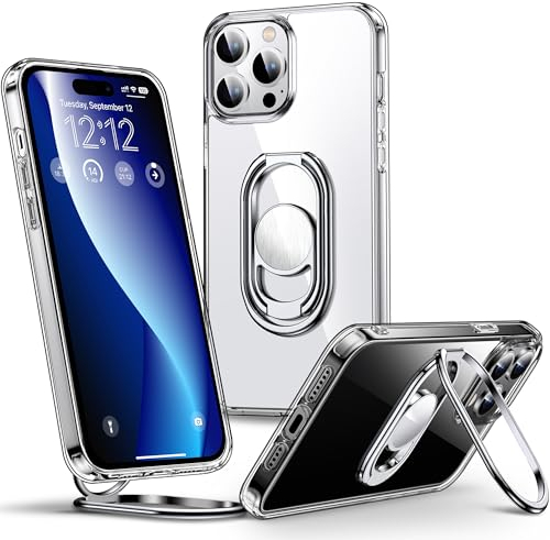 SHIELDS UP for iPhone 15 Pro Max Case with Stand, Phone Case clear with Double Ring Holder【Adjustable & Fodable】 Shockproof Protective Cover for iPhone 15 Pro Max 6.7'' - Clear