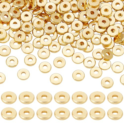 PH PandaHall 200 Stück 6mm Flache 18 Karat Gold perlen Scheibe Lose Perlen Messing Flache Runde Metallperlen Für Heishi Tonperlen Sommer Hawaii Stapelbare Schmuckherstellung