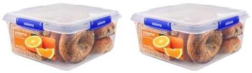 Sistema KLIP IT PLUS Food Storage Container | 5.5 L Square | Stackable & Airtight Fridge/Freezer Food Boxes with Lids | Recyclable with TerraCycle® | BPA-Free Plastic, Clear (Pack of 2)