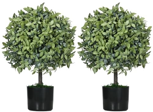 HOMCOM Juego de 2 Árboles de Té Artificiales 55 cm Planta Artificial con 343 Hojas Musgo y Maceta Planta Artificial Decorativa para Interior y Exterior Hogar Salón Oficina Verde
