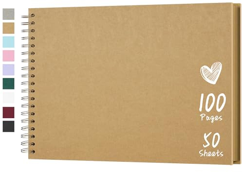 Hiwhy Fotoalbum Scrapbook 28x20,5 cm 50 Blätter DIY Scrapbook Hartes Kraftpapier Baby Erinnerungsbuch Familie Geburtstag Hochzeitstag Scrapbook, Gelb