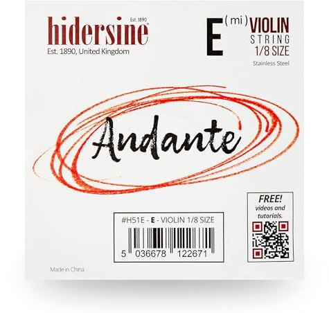 Hidersine Andante E-Saite für Violine 1/8 Größe Stahlkern Großartiger Klang und gutes Preis-Leistungs-Verhältnis Perfekt für Schüler mit Violinen der achten Größe