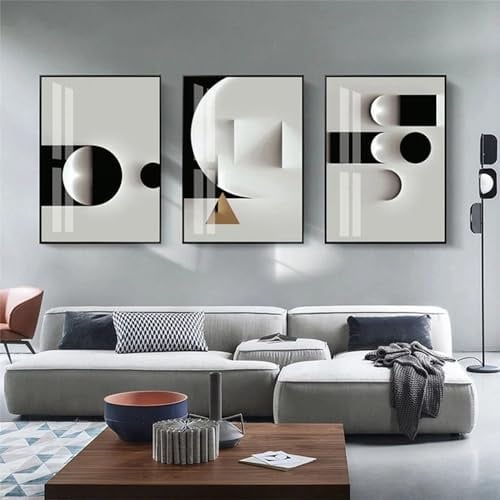BDKCYO 3er Set Abstrakt Leinwand Bilder Schwarz Weiß Grau Geometrische Kunstdruck Poster Goldene Marmor Textur Wandkunst Poster Wohnzimmer Decor Bilder Grau Ohne Rahmen (A,50x70 cm)