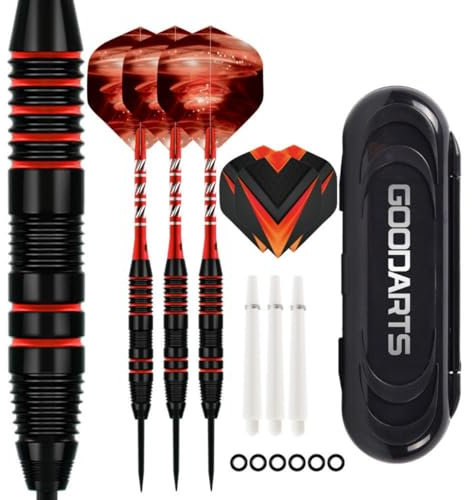 HRLORK Professionelles Dartpfeile Set 3 Stück Dartpfeile Metallspitze Steel Darts Aluminium-Schäfte mit 3 Ersatzschäften Rote