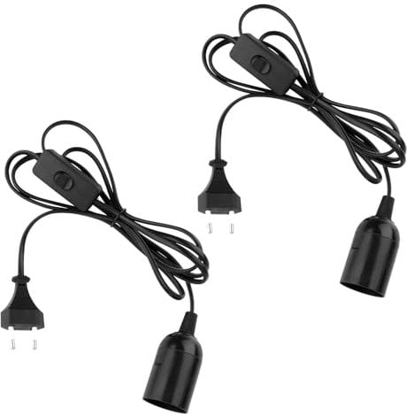 NVIYAM Douille E27 avec Fil, 2 Piecès Douille E27 avec Interrupteur, 2M Cable, Douille E27 avec Interrupteur, pour Lampadaires Lustres, La Chambre et La Cuisine (Noir)