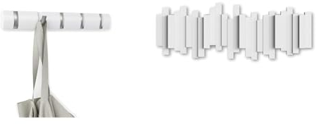Umbra Flip 5 Garderobenhaken – Moderne, Schlichte und Platzsparende Garderobenleiste & Stäbchen Garderobenhaken – Moderne und Platzsparende Garderobenleiste