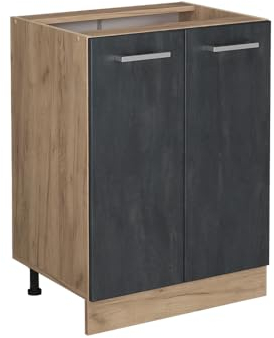 Vicco Küchenunterschrank R-Line, Schwarz Beton/Goldkraft Eiche, 60 cm ohne Arbeitsplatte