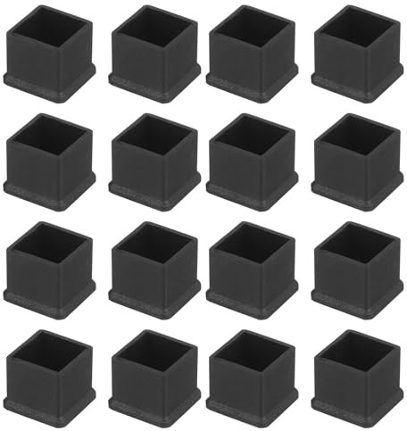 QUARKZMAN 26Pcs Embouts de Pieds de Chaise Carrés en PVC, 16mm x 16mm OD, Noirs, Patins de Pieds de Meubles, Couvre-Pieds de Table, Protecteurs de Sol pour Table de Patio