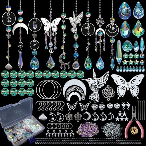 HYBEADS DIY Suncatchers, 400pcs Sun Catchers Making Supplies Kit Art and Crafts for Adults Hanging Prism Sun Catcher with Crystals Rainbow Maker for Indoor Window Home Wedding Garden Christmas Decor