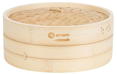 Motomori 10 Inch Bamboo Steamer Set, 1 Reusable Dumpling Steamer - Includes 1 Lid And 1 Tier, Durable, Bamboo Asian Steamer Basket, For Steaming Vegetable, Meat, And More - Restaurantware