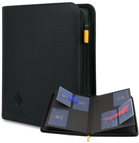 Card Guardian - Premium Toploader-Album mit 4 Reißverschlusstaschen für 160 Karten - Taschen mit seitlichem Ladesystem - Kompatibel mit Sportkarten und Sammelkarten TCG (Schwarz)