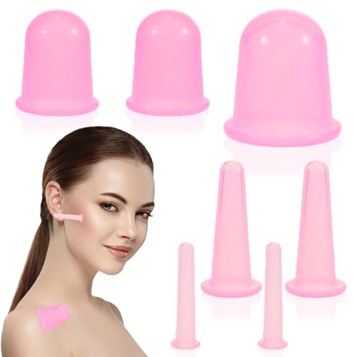 Mecmbj 7 pièces ventouse anti cellulite, massage ventouse cellulite avec sac de rangement, ventouse visage silicone, ensemble doutils de massage pour le corps et le visage, ventouse cellulite (rose)