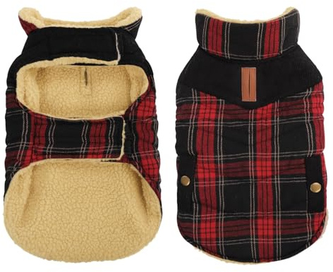 Queenmore Manteau d'hiver chaud pour chien par temps froid, manteau matelassé à carreaux pour chiens de petite, moyenne et moyenne taille, manteau de Noël pour animal de compagnie fille/garçon