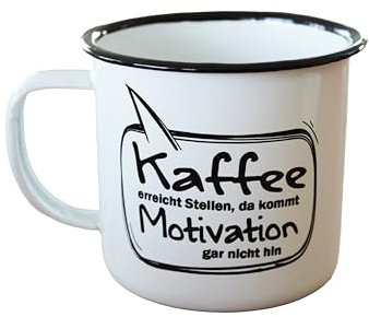 KAMACA Metalltasse Retro mit Spruch im Emaille Look 350 ml Metall-Becher für Alltag Büro Camping witzig tolles Geschenk für liebe Menschen Kollegen (Kaffee erreicht Stellen…)