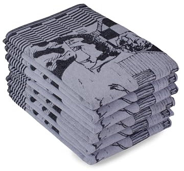 DoubleDry Geschirrtücher Baumwolle - 6-teilig - 50x70cm - Oeko-Tex Zertifiziert - Hochwertige Geschirrhandtücher - Kuh, Schwarz