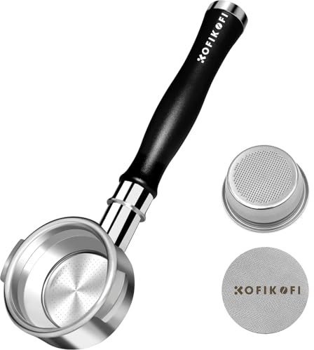 KOFIKOFI Portafiltro sin fondo de 58 mm con pantalla de disco y cesta de filtro de acero inoxidable, portafiltro Espresso Naked de 2 orejas, compatible con E61, Flair 58, ECM, Rocket, Sanremo,