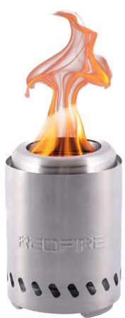 RedFire - Volcano - Small - Acier inoxydable - Cheminée de table - Avec housse de protection et tapis de protection - Bois et granulés - Triple combustion