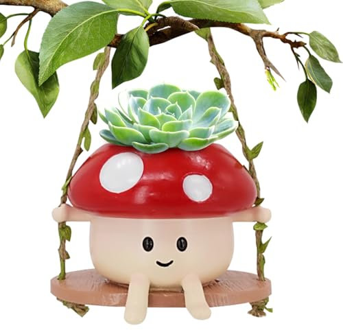 RANJIMA Pot de fleurs suspendu avec tête de balançoire, drôle de décoration, à suspendre, avec tête suspendue, en résine, pour l'intérieur et l'extérieur