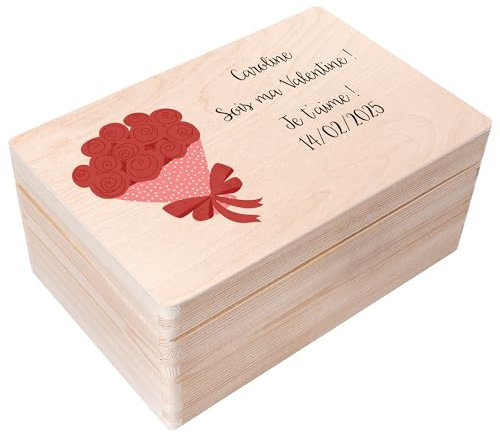 Creative Deco Personnalisé Cadeau Saint Valentin pour Femme et Homme - Texte Désiré Boîte en Bois - Motif Bouquet de Roses | Votre Idee Cadeaux Personnalisé individuel | Personnalisable Decoration