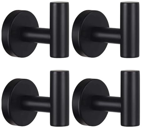 IUSOT 2 Pack Black Towel Hooks, Heavy Duty 304 Stainless Steel, Screw-in Wall Mount for Bathroom, Hotel, Closet, Door, Robe Coat Hanger