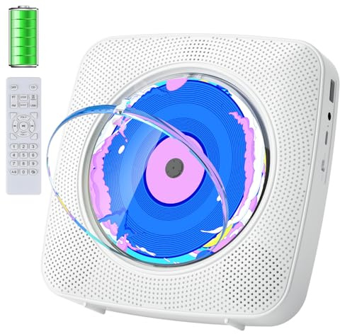 Lecteur CD portable Bluetooth rechargeable pour la maison avec lecteur CD mural Kegaudio 1800 mAh avec haut-parleurs, radio FM, télécommande USB