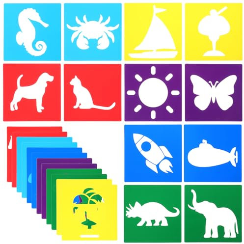 20 Stück Malschablonen für Kinder 5inch Bunte Plastik Wiederverwendbar Zum Malen Set