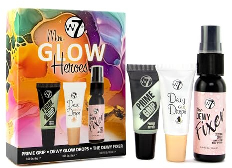 W7 Mini Glow Heroes - Travel Size Makeup Minis | Primer, Glow Drops und Setting Spray in Reisegrößen