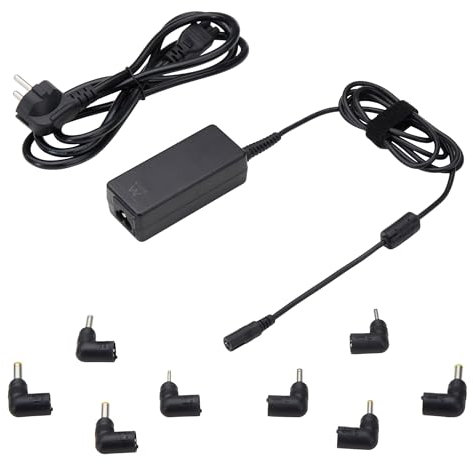 Ewent Caricatore Universale 45W per PC Portatile, Alimentatore Notebook a 8 Connettori (NO USB-C) per Samsung, Acer, HP, ASUS, Toshiba, Protezione OTP/OVP/OCP/OLP, Cavo DC 1.5mt - Cavo AC 1.5mt