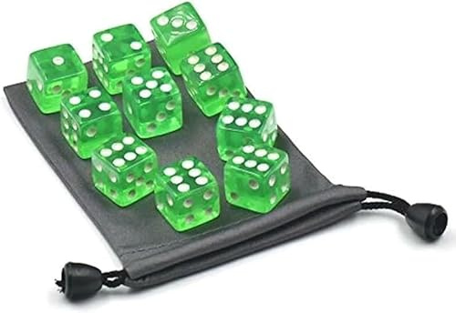 10-teiliges grünes 6-seitiges Würfel-Set, 19 mm große Brettspiel-Würfel, Mathematik-Lern- und Klassenzimmer-Standard-Punktspielwürfel
