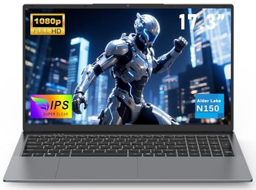 NAIKLULU 17.3 Pollici Computer Portatile Processor N150(1.2 a 3.6Ghz), RAM 16GB SSD 1TB PC Portatile Laptop 2026 Notebook, 1920x1080P/Tastiera Completa Retroilluminata/6000Mah