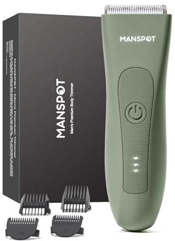 MANSPOT Tondeuse Corps Homme, Tondeuse Intime Homme Étanche IPX7 Wet & Dry, Rasoir Electriques avec Lame en Céramique Hypoallergénique, Rasoir Corps pour Aisselles, Corps, Partie Intimes (Vert Armée)