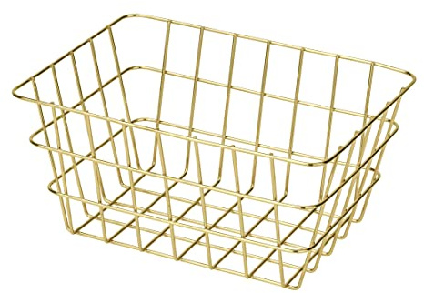 WENKO Badkorb Viana Gold, glamouröser Aufbewahrungskorb im angesagten Metall-Look in Gold, offenes Drahtdesign, hält Kosmetik, Bürste, Handtücher, etc. griffbereit, aus Metall, 18 x 25 x 12 cm