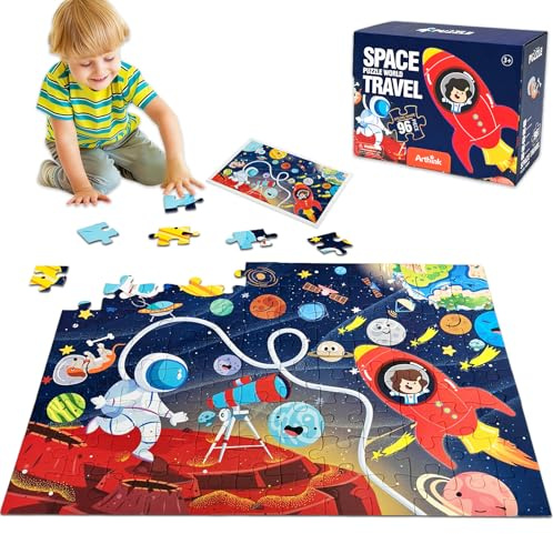 Giant Floor Puzzles for 3 4 5 6 7 8 Year Olds, 96 Piece Space Planets Astronaut Jigsaw, Large Educational Space Toys, Montessori Toys, Birthday Gift for Boy or Girl