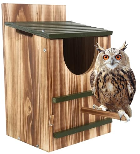 Eulenhaus, hölzerne Vogelhäuser für draußen, Eulen-Nistkasten mit Standstange, einfache Montage erforderlich