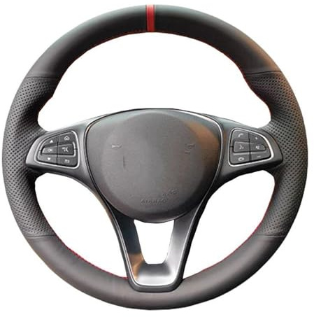 Lenkradbezug Verschleißfeste Kunstleder Autolenkradabdeckung Für Mercedes Für Benz Für Vito III (W447) 2015–2020 Schutzhülle(Schwarz)
