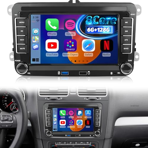 NHOPEEW 8-Kern 6 + 128G 7 Zoll Android-Autoradio für VW Passat B6 B7, Golf 5 6, Jetta T5, EOS, Polo, Touran, Seat Sharan, unterstützt Carplay und Android Auto, WiFi, GPS, FM, RDS + Rückfahrkamera