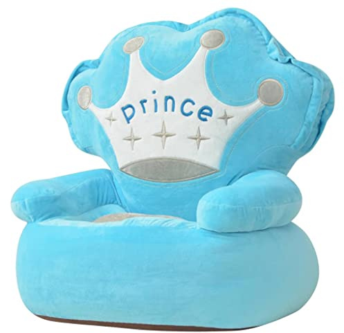 Kaloriko Plüsch-Kindersessel Prinz Blau aus Polyester 52x48x50 cm mit rutschfestem Boden und gestickter Krone bequemer Sitz für Kinderzimmer Spielzimmer Lesen und Entspannen