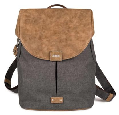 Zwei Damen City-Rucksack Olli O12 Rucksack (7 L) im Retro-Look mit Blumenanhänger im Canvas-Style mit Lederoptik, Hauptfach mit Reißverschluss, gepolstertes Laptopfach, wasserabweisend (graphit)