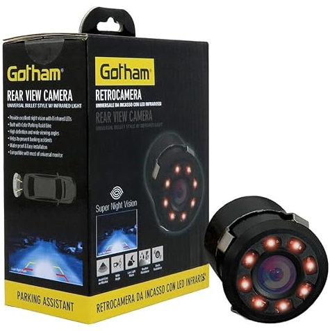GOTHAM Retrocamera auto | Visione notturna | LED IR | Impermeabile | Assistenza al parcheggio | 170° | CMOS | 720x576