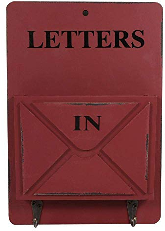 Asixx Zeitungshalter Wand, Post Halter Dekoratives Wandregal aus Holz und Eisen für die Aufbewahrung von Briefen, Postkarten, Zeitungen usw, 18 x 4,2 x 26 cm(Rot)
