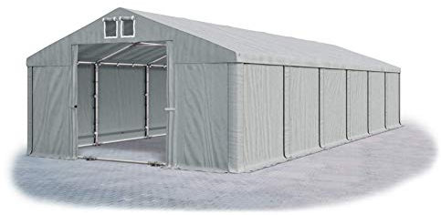 Das Company Lagerzelt 6x12m wasserdicht mit Bodenrahmen und Dachverstärkung grau Zelt 560g/m² PVC Plane hochwertig Zelthalle Summer Plus SD - Faltpavillon - Gartenpavillon - Pavillon - Partyzelt