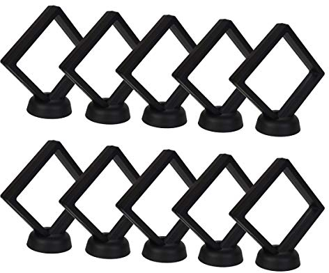 Bleiou Lot de 10 présentoirs flottants 3D pour pièces de monnaie, jetons, bijoux, épingles (noir, 9 x 9 x 1,9 cm) Style E