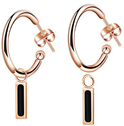 Feilok Edelstahl Damen Ohrstecker mit Anhänger Creolen Tunnel Ohrringe für Frauen Pierced Earrings Stainless Steel Womens Stud Earrings 2 er Set
