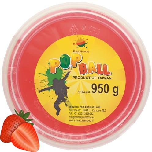 Pinshan Popping Boba Fraise 950g - Perles Explosives | Saveurs multiples fraise, pomme - Parfait pour thés à bulles, cocktails, yaourts glacés et desserts