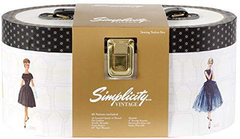 Simplicity Aufbewahrungsbox für Näharbeiten im Vintage-Stil, Schwarz, Karton, mehrfarbig, Einheitsgröße